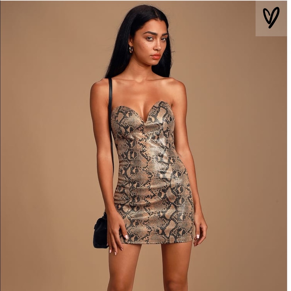 Lulu’s Wild Taupe Snake Print Vegan Leather Dress